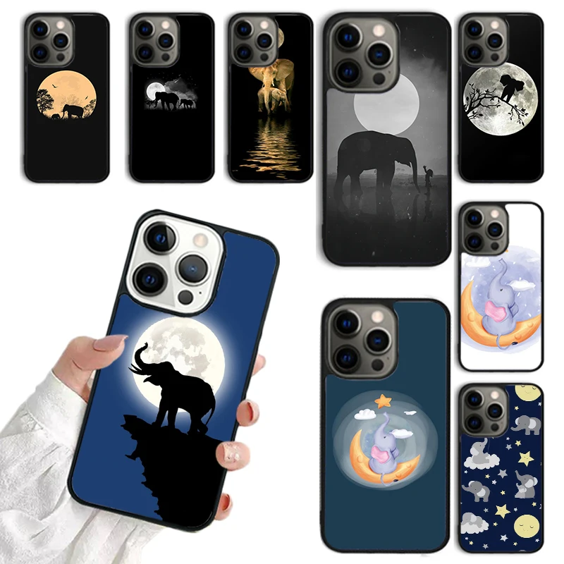 Baby Elephant Moon Phone Case For iPhone 16 15 14 13 12 Mini 11 Pro Max Plus X XS Max XR Cover Shell coque