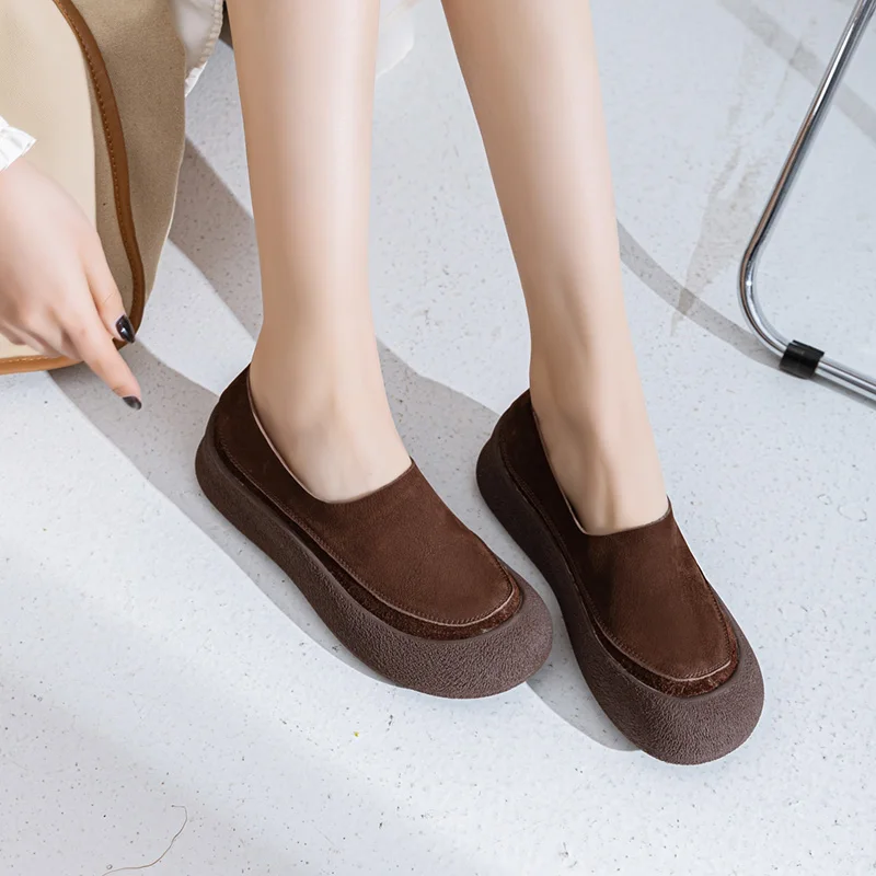 DIMANYU Women Loafers Retro 2025 Autumn New Genuine Leather Ladies Shoes large Size Flat Casual One-foot Slip-on Shoes For Women