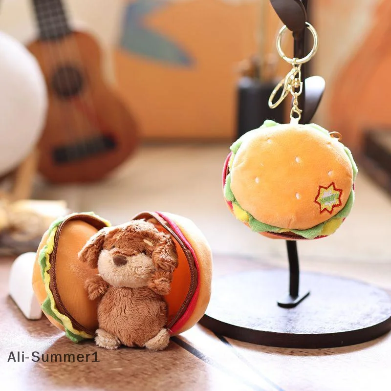 【E】1 قطعة 13 سنتيمتر لطيف برغر الكلب دمية قلادة صغيرة غرفة المعيشة الديكور الأدوات المنزلية أفخم المفاتيح لعبة طفل هدية عيد #1