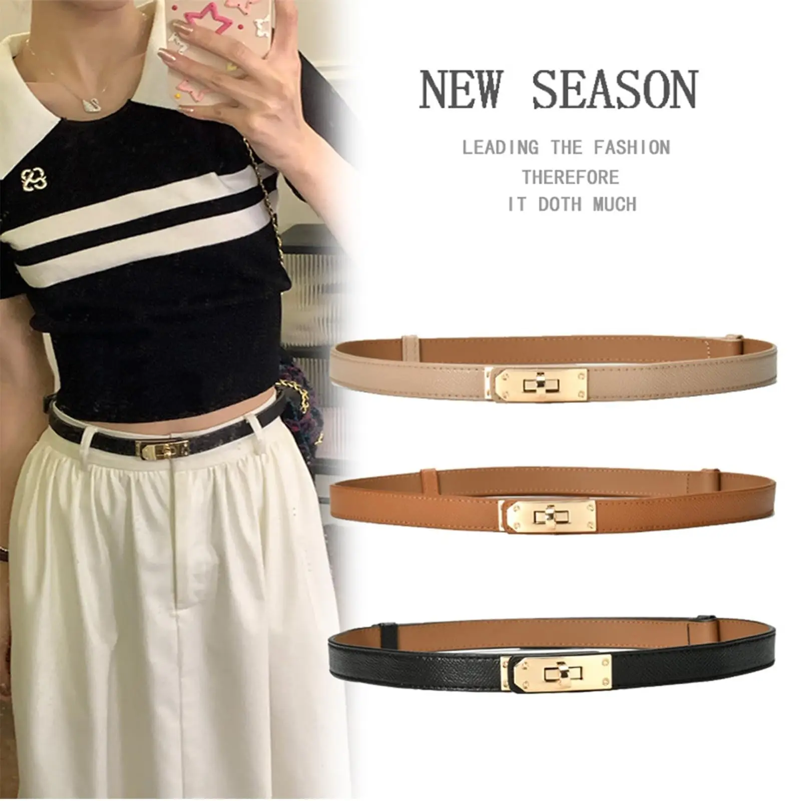 

Women's High Quality Leather 1.4cm Women Belts Fashion Lock Buckle Dress Jeans Trench Waistband Belt for women party Luxury