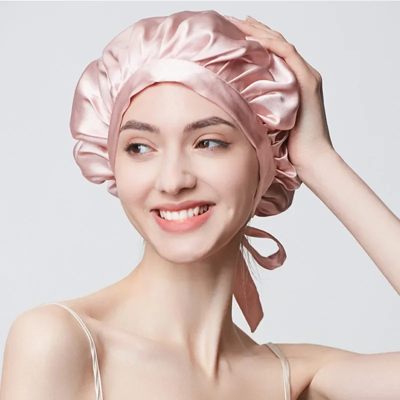 Cofani per capelli in pura seta per donna Cuffia per dormire Berretto per dormire in seta naturale di lusso Cappucci per cofano da notte Protezione per capelli Turbante Avvolgimenti per la testa