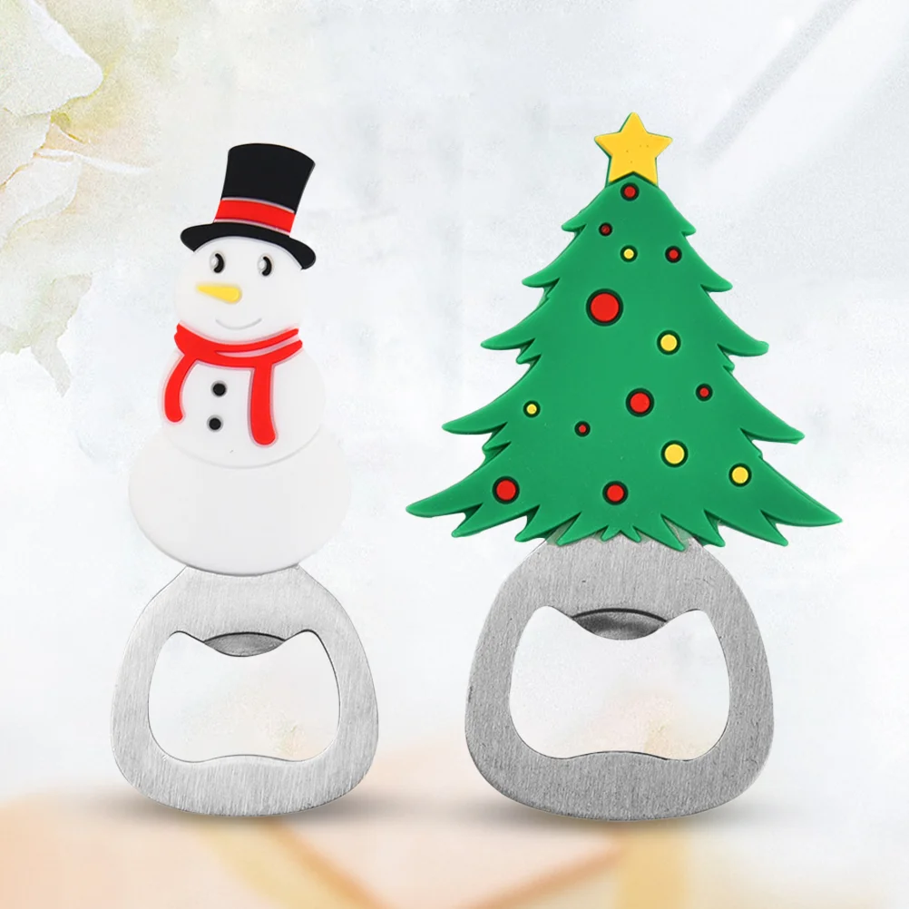 2 Pcs Bottle Opener Christmas Party Favors Trees Cartoon Silica Gel Festival Beer Can Kitchen Cooler