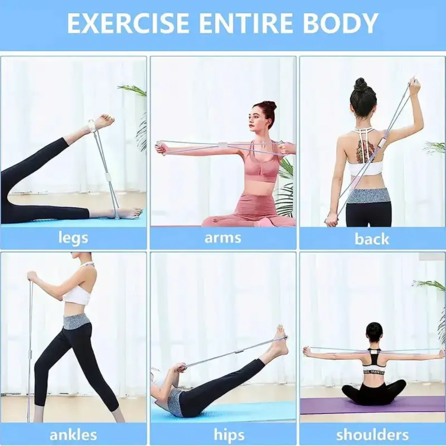 الشكل 8 العصابات المقاومة تدريب القوة ممارسة أنبوب الفرقة النساء الرجال الأسلحة الصدر المتوسع اليوغا رياضة اللياقة البدنية سحب حبل #6