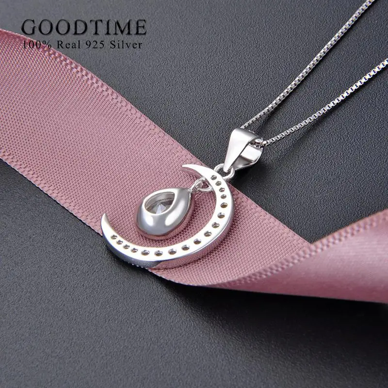 Fashion Women Necklace Pure 100% 925 Sterling Silver Moon Waterdrop Zircon Jewelry Clavicular Chain Wedding Gift For Bride