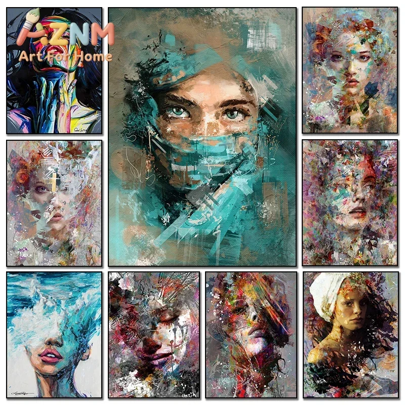 Abstract African Masked Girl Posters Wall Art Canvas Paintings And Prints Graffiti Woman Portrait Street Art Pictures Home Decor