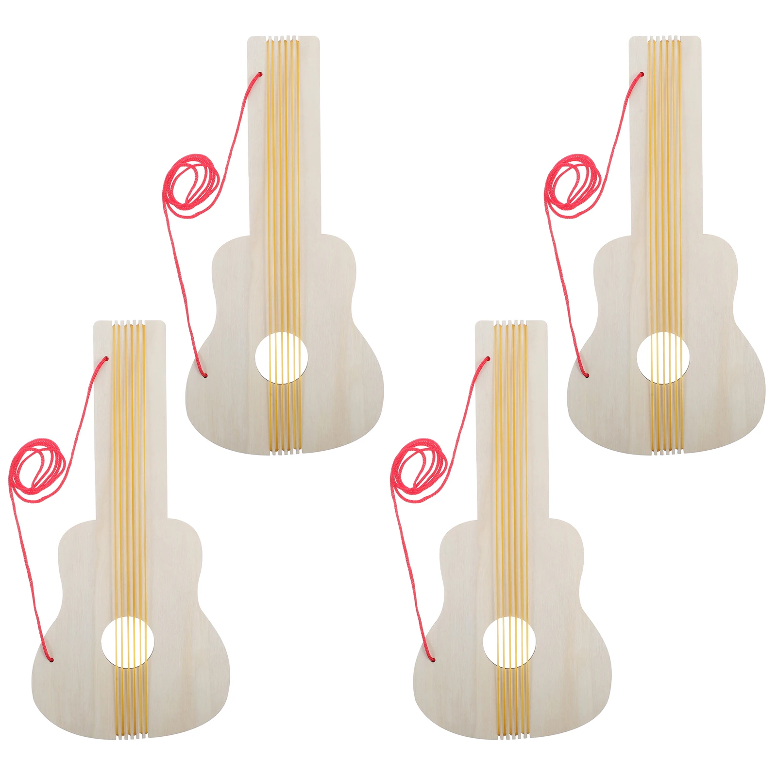 4 قطعة الغيتار الخشبي رياض الأطفال DIY بها بنفسك الحرفية مجموعة أدوات رسم لم تنته الاطفال آلة موسيقية مشروع الغيتار الاطفال أداة عزف موسيقى