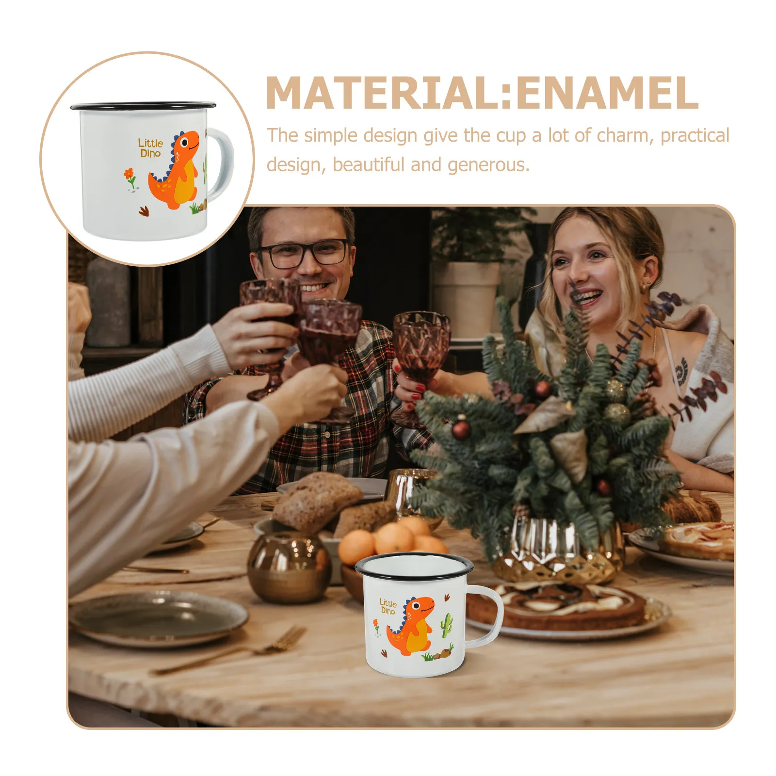 Dinosaur Enamel Mug Cartoon Design Ergonomic Handle Retro Camping Coffee Mug for Home Office Cafe Hot Chocolate Tea Juice Milk
