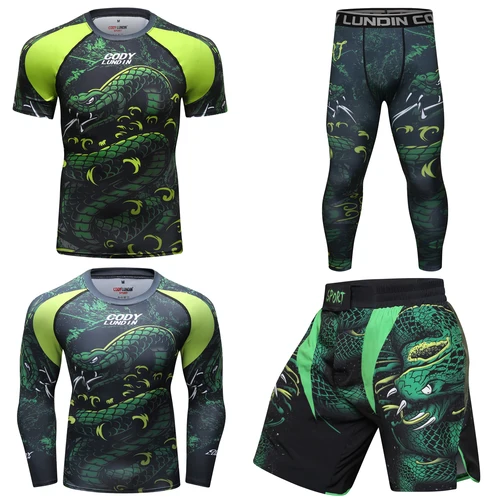 Imagen 2 del producto Chaqueta deportiva con estampado de serpiente para hombre, chándal para correr, Jiu jitsu gi Bjj, Rash Guard, Muay Thai, verde, Westling