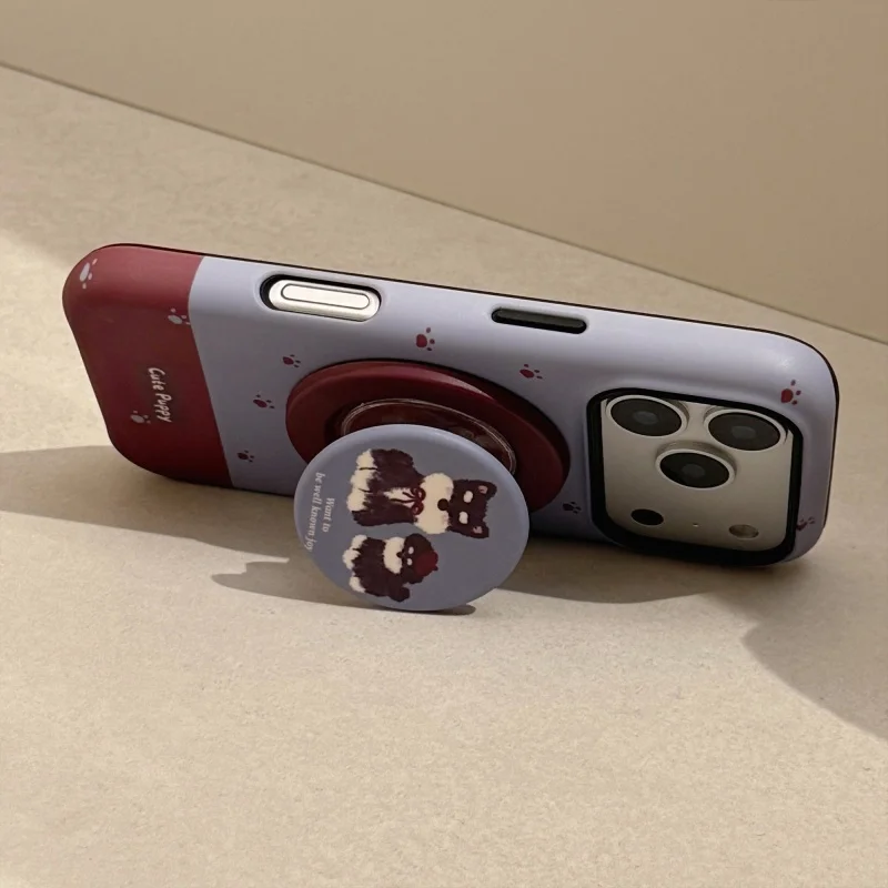 Корейский милый мультяшный щенок для телефона Magsafe, магнитная подставка Griptok для IPhone 17, забавный складной чехол для беспроводной зарядки, держатель