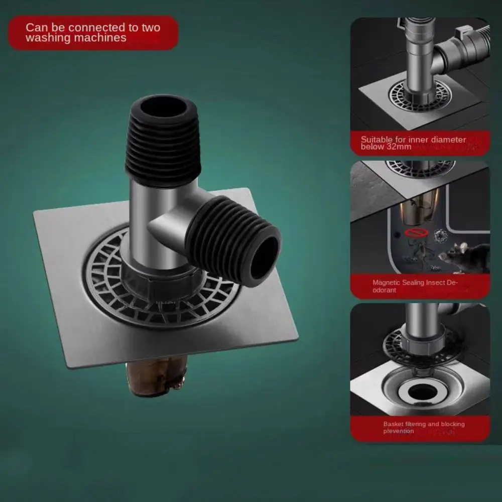 Double Purpose Washing Machine Floor Drain Anti Overflow Deodorant Sewer Hose Adapter Quick Drainage Rust-proof