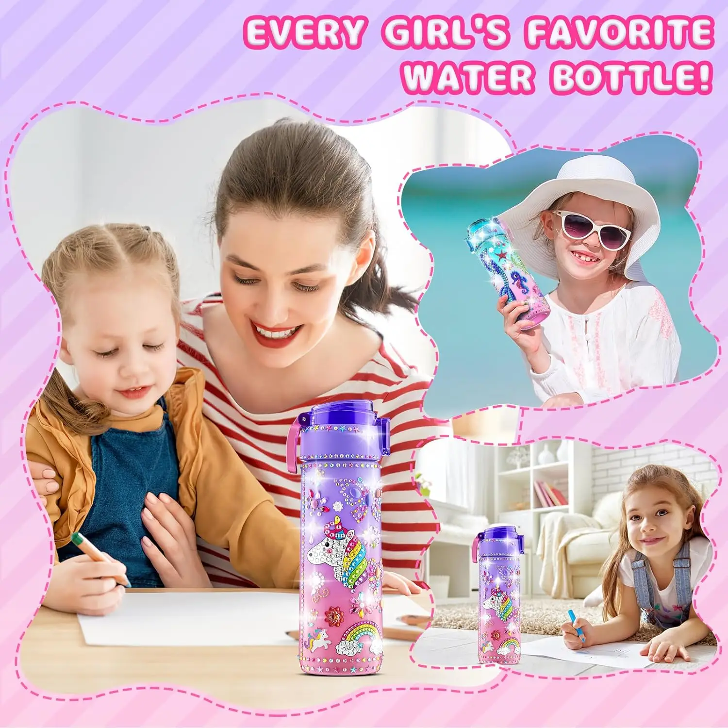 Decorate Your Own Water Bottle Kit for Girl Age 4-6,Unicorn DIY Painte Craft Clay Bead Bracelet Make Kit for Kids Gift Birthday