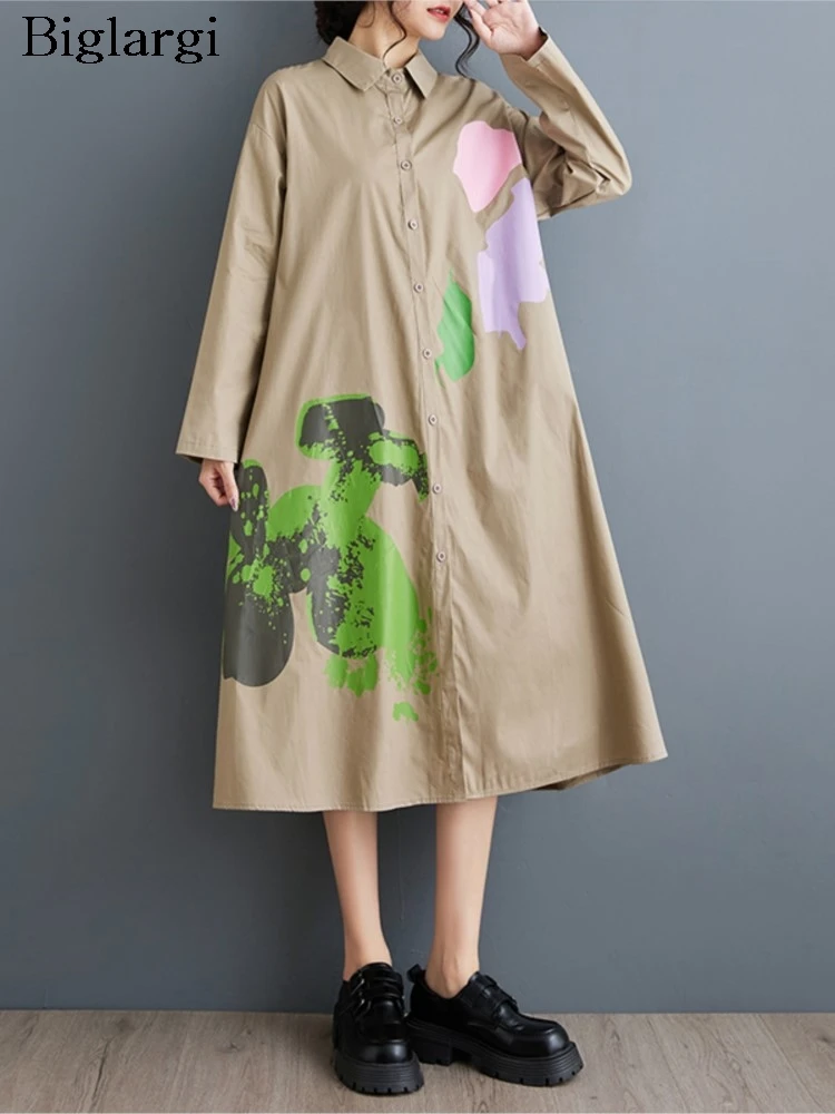 Respzed-Robe trapèze plissée à volants pour femmes, chemises imprimées irrégulières, robes à manches longues pour femmes, mode automne