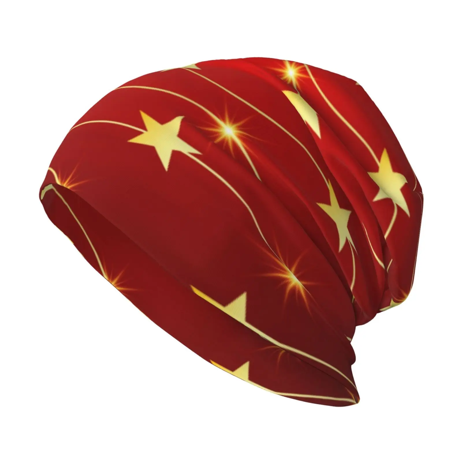 Red Background with Stars Christmas Knitted Soft Elastic Yarn Cap Loose Fitting Universal Chemotherapy Cap Cancer Headband