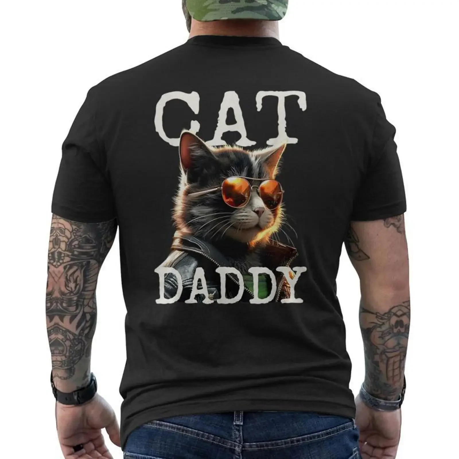 Camiseta con estampado en la espalda Cat Daddy Chats Papa Père Chat De Maison Fête Des Pères, estilo vintage lavado, regalos