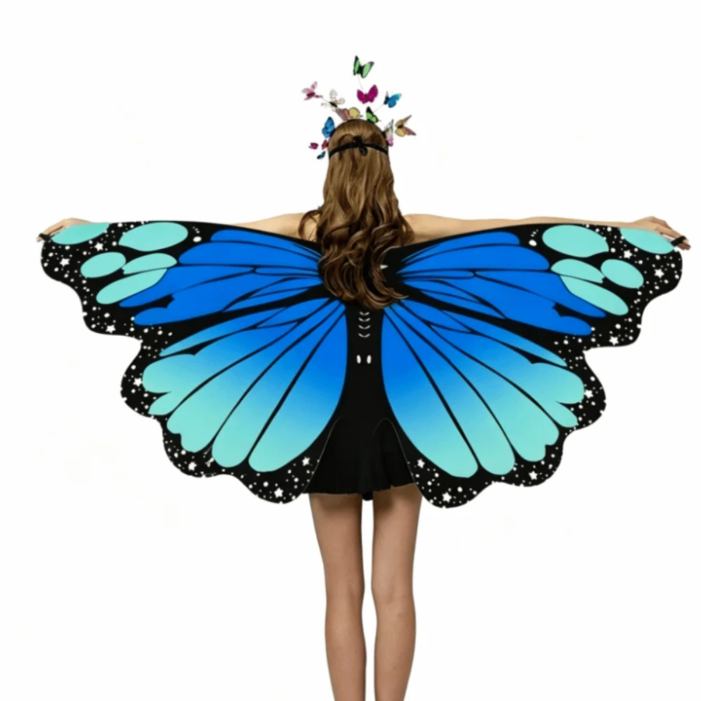 Lightweight Butterfly Wings Shawl Back Decoration Rainbow Gradient Fairy Wing Cape Soft Fabric Colorful