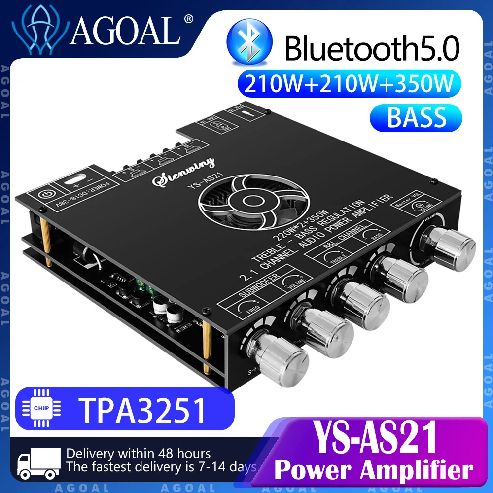 

YS-AS21 2*220W+350W 2.1 Channel BT Digital Power Amplifier Board TPA3251 AMP Subwoofer Treble Bass Tone Audio APP USB function