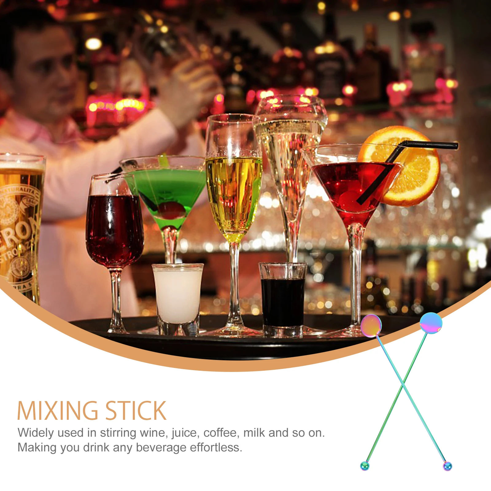 

2 Pcs Swizzle Stick Premium Stainless Steel Cocktail Drink Stirrer Bar Accessories Coffee Cream Rotation Tool