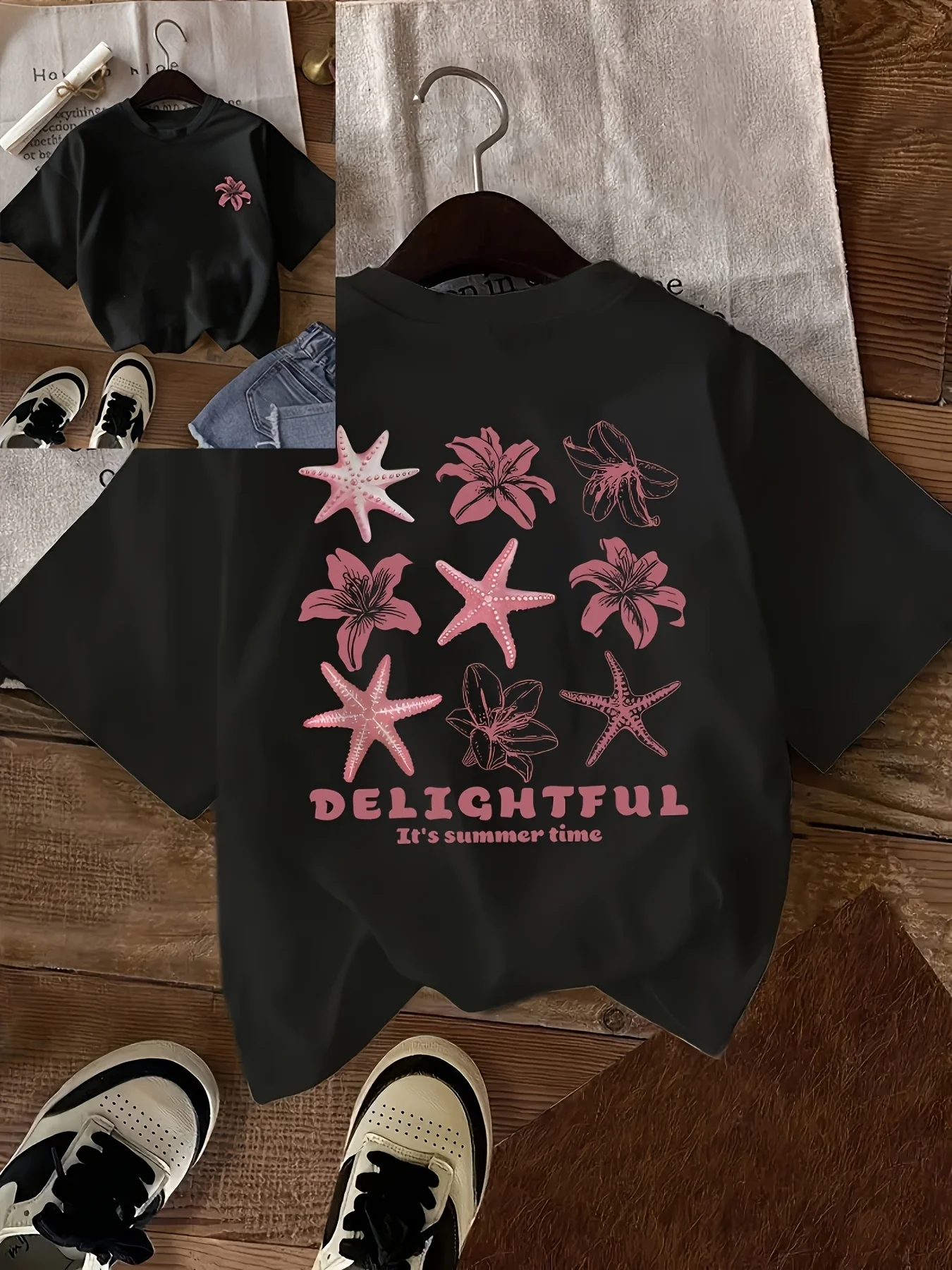 Crew Neck with Double Front and Back Images Featuring Sporty Design Short Sleeves for Women Perfect for Summer Wear
