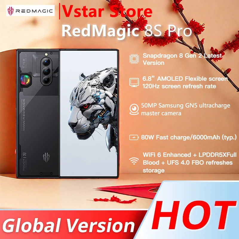 Versión Global Redmagic 8s Pro 5G 6,8 ''120Hz AMOLED última versión Snapdragon 8 Gen 2 Octa Core 65W carga rápida 6000mAh NFC