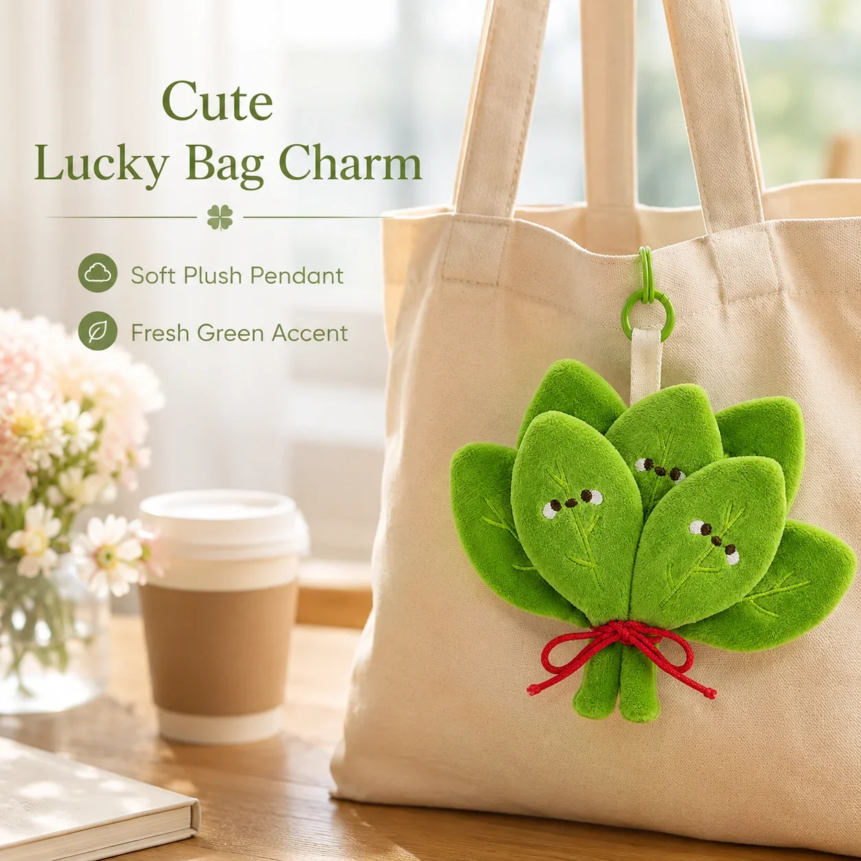 Creative Pomelo Leaf Doll Pendant, Squeaky Plush Keychain for Good Luck, Cute Backpack Hanging Ornament