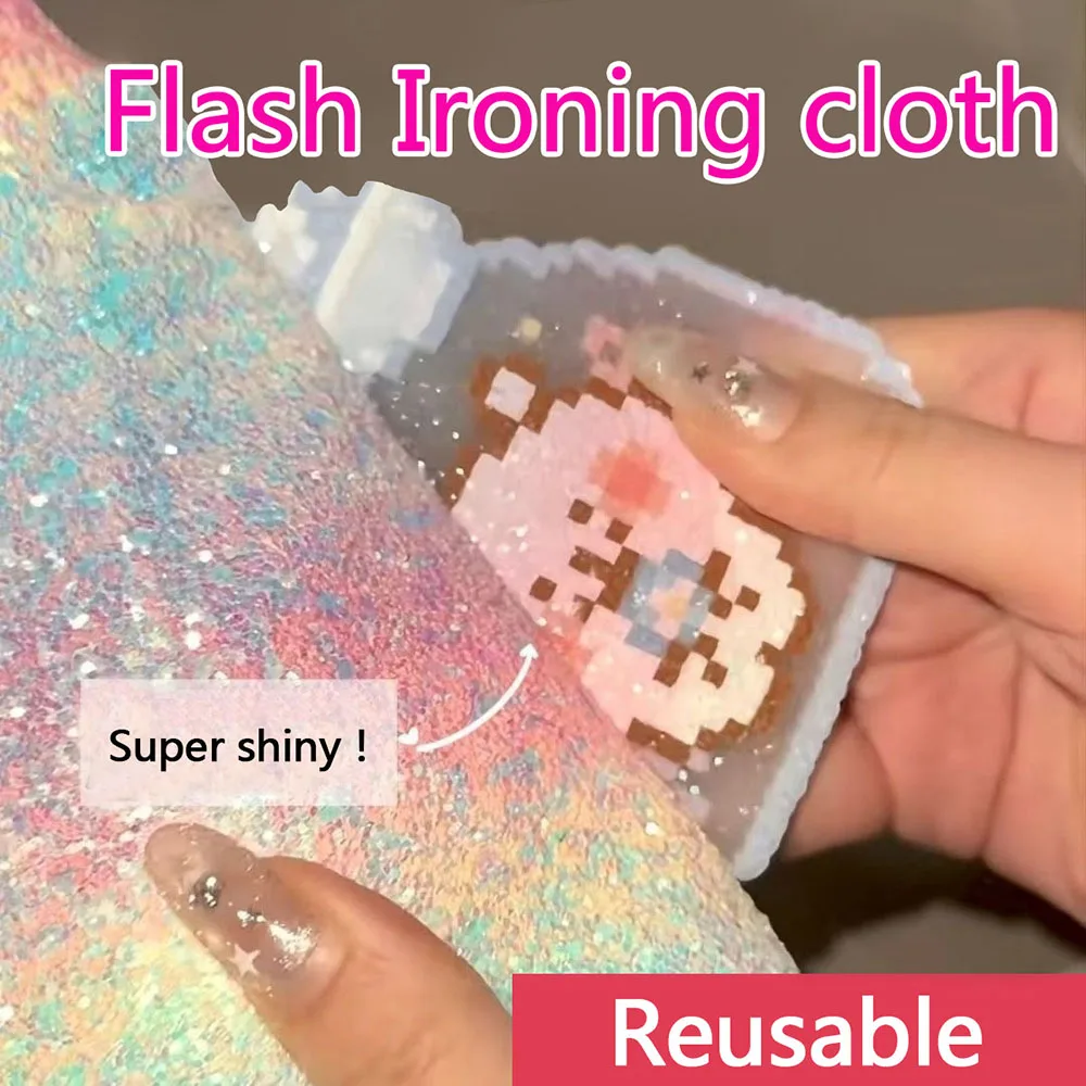 Tela de lentejuelas arcoíris DIY para planchar con flash, tela reutilizable para pasta de frijoles, tapete termoimprimable para hornear con cuentas Perler.