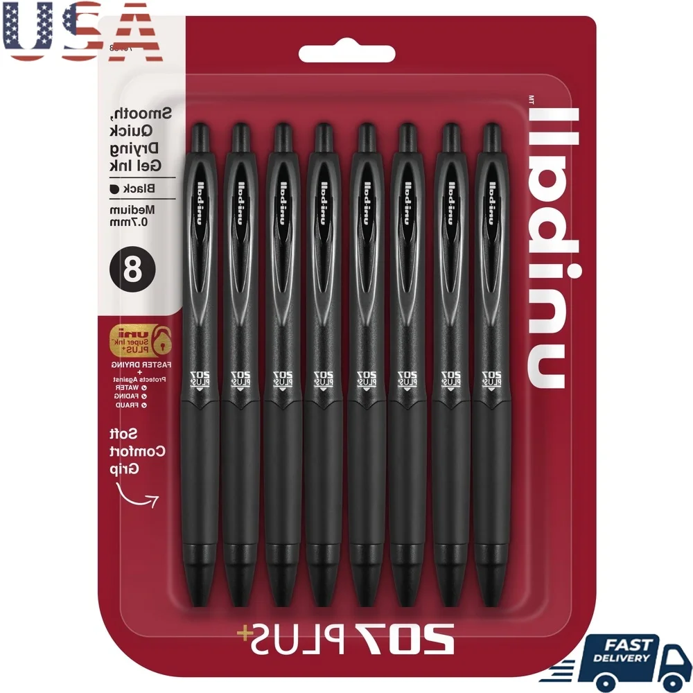 

Retractable Gel Pens Medium 0.7mm Black 8 Pack Smooth Writing Ink Water Resistant Comfortable Grip Professional Use