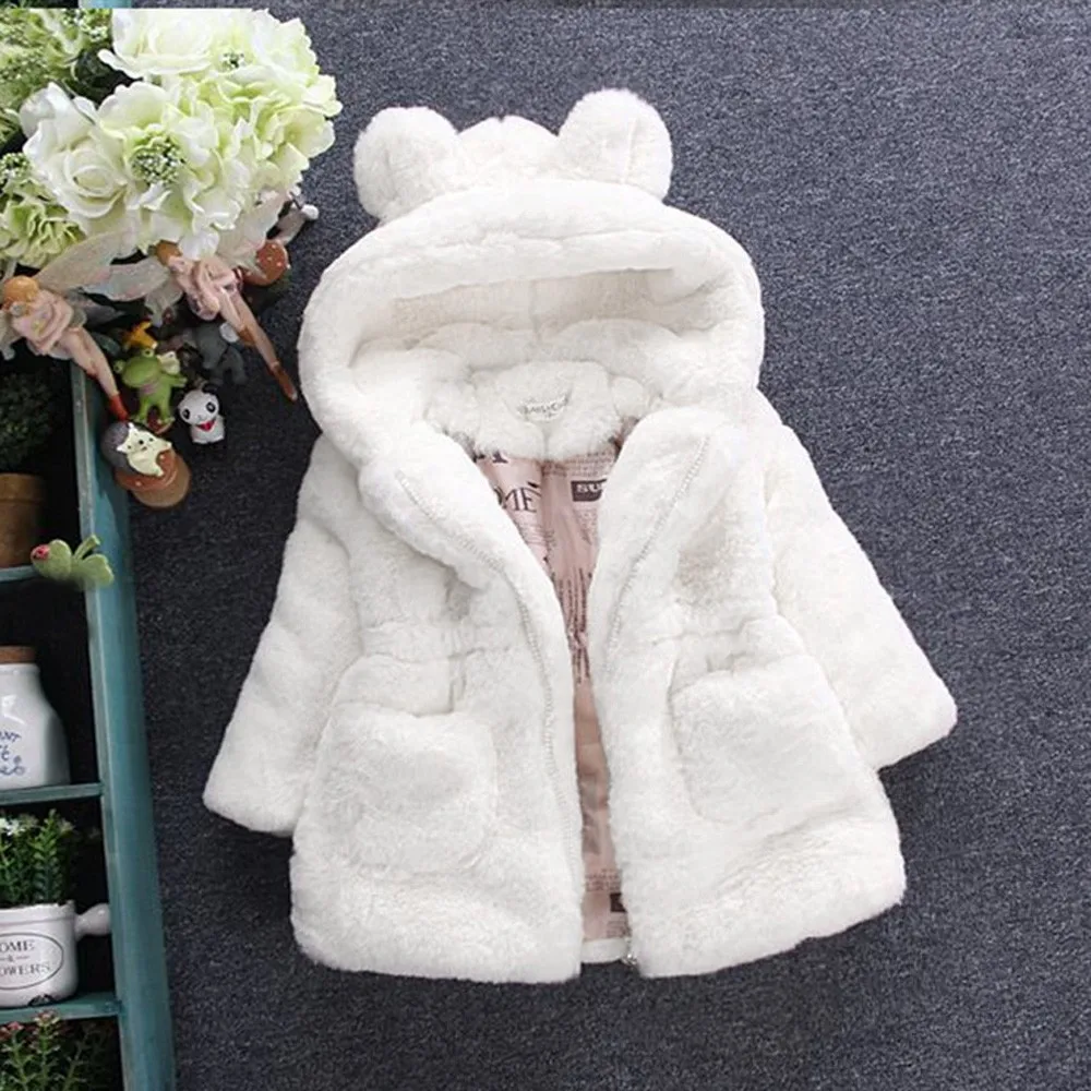 Winter Baby Girls Clothes Faux Fur Coat Fleece Jacket Warm Snowsuit Hooded Parka Children\'s Outerwear Autumn Clothing