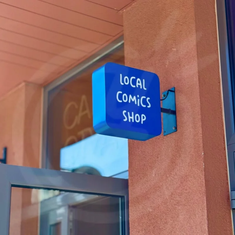 Custom Blue Metal Light Box Sign Outdoor Business Storefront LED Acrylic Illuminated Signboard Waterproof Double Sided Signage