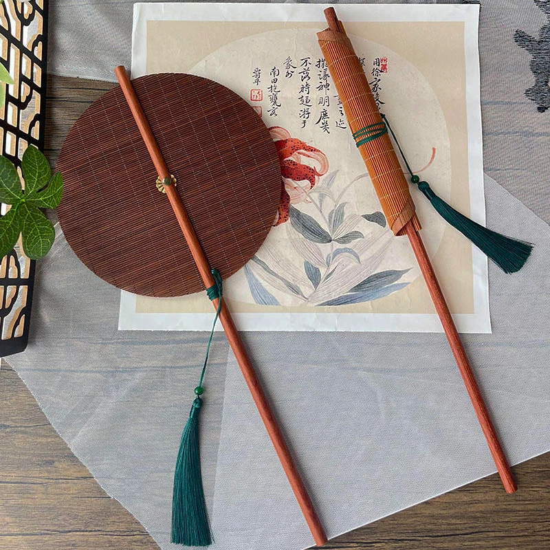 Bamboo Waist Fan Portable Long Handle Chinese Style Folding Fan Rollable Decorative Foldable Waist Fan For Home