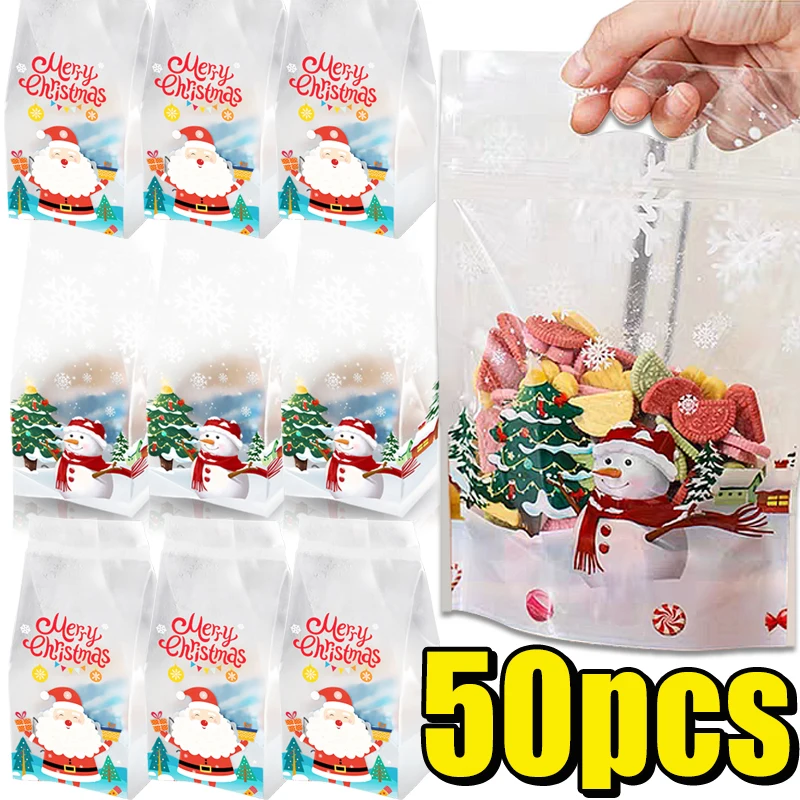 Bolsas de plástico transparente autoselladas de Papá Noel, paquete de embalaje de regalo para recuerdos de fiesta de Navidad, galletas de nieve, dulces, golosinas a prueba de humedad