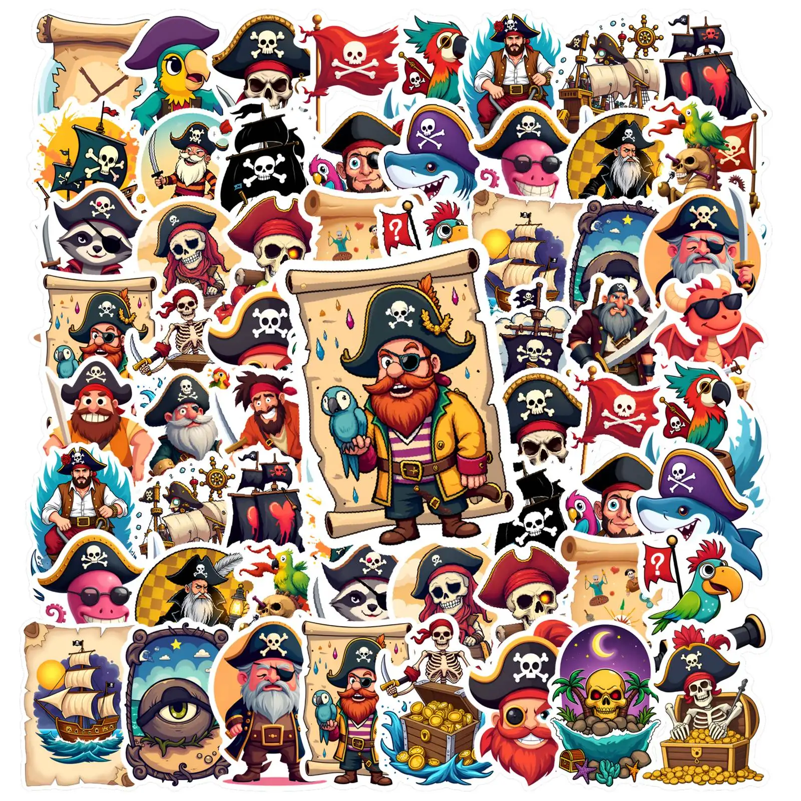 

35pcs-50pcs Nautical Ocean Exploration Stickers Cartoon Pirate Adventure Ocean Stickers DIY Stickers For Laptop Luggage