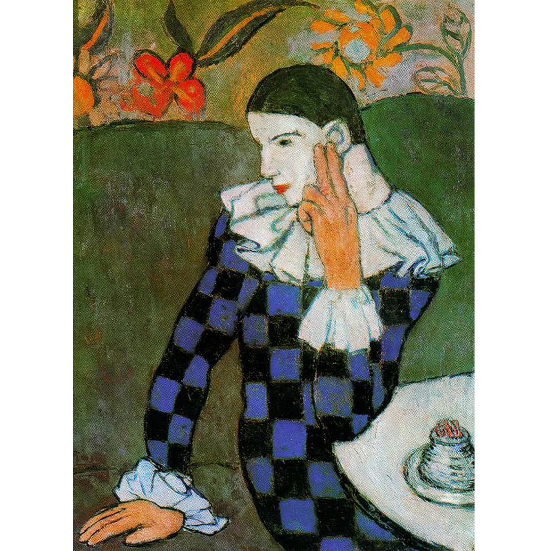 Pablo Picasso oil paintings,Harlequin leaning,Post-Impressionism portrait painting,Hand painted famous painting reproduction