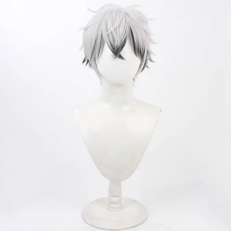 Anime Spiel Twisted-Wonderland Skully Cosplay Perücke Grau Weiß Kurze Haare Männer Weihnachten Halloween Party Rolle Spielen Synthetische Perücke