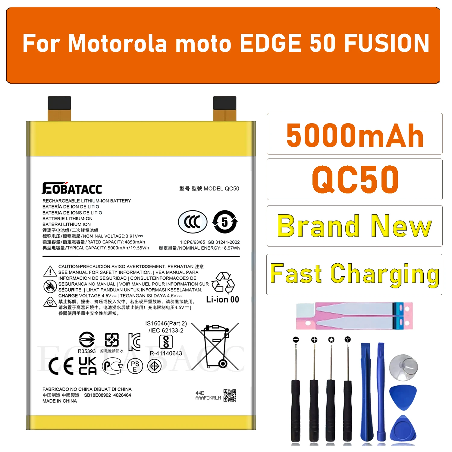 

100% New high capacity Battery 5000mAh QC50 For MOtorola moto edge 50 fusion Mobile Phone Batteries