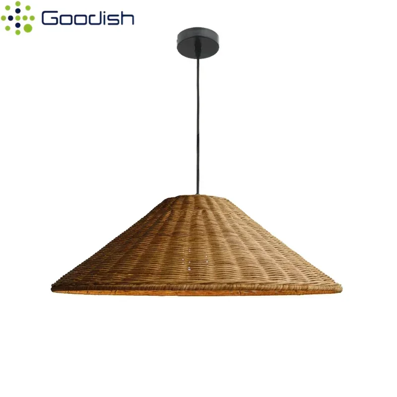 Rétro bohème naturel rotin osier Texture plafonnier tricoté à la main Art lumière pour salle à manger salon chambre décor à la maison lustre