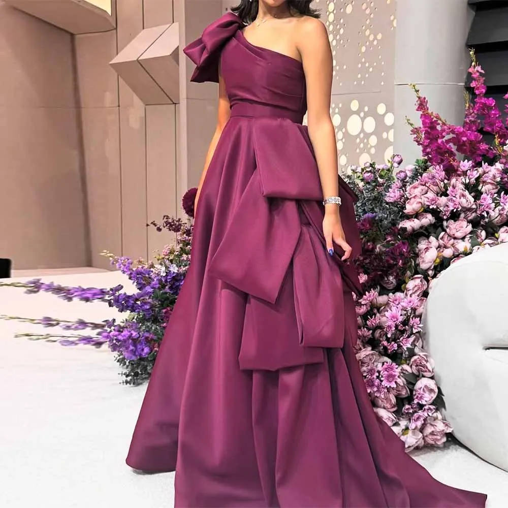 

Saudi Arabia Prom Dresses 2025 Satin A-line Valentine's Day Dress Purple One-shoulder Tiered Ruffles Women's Evening Dresses