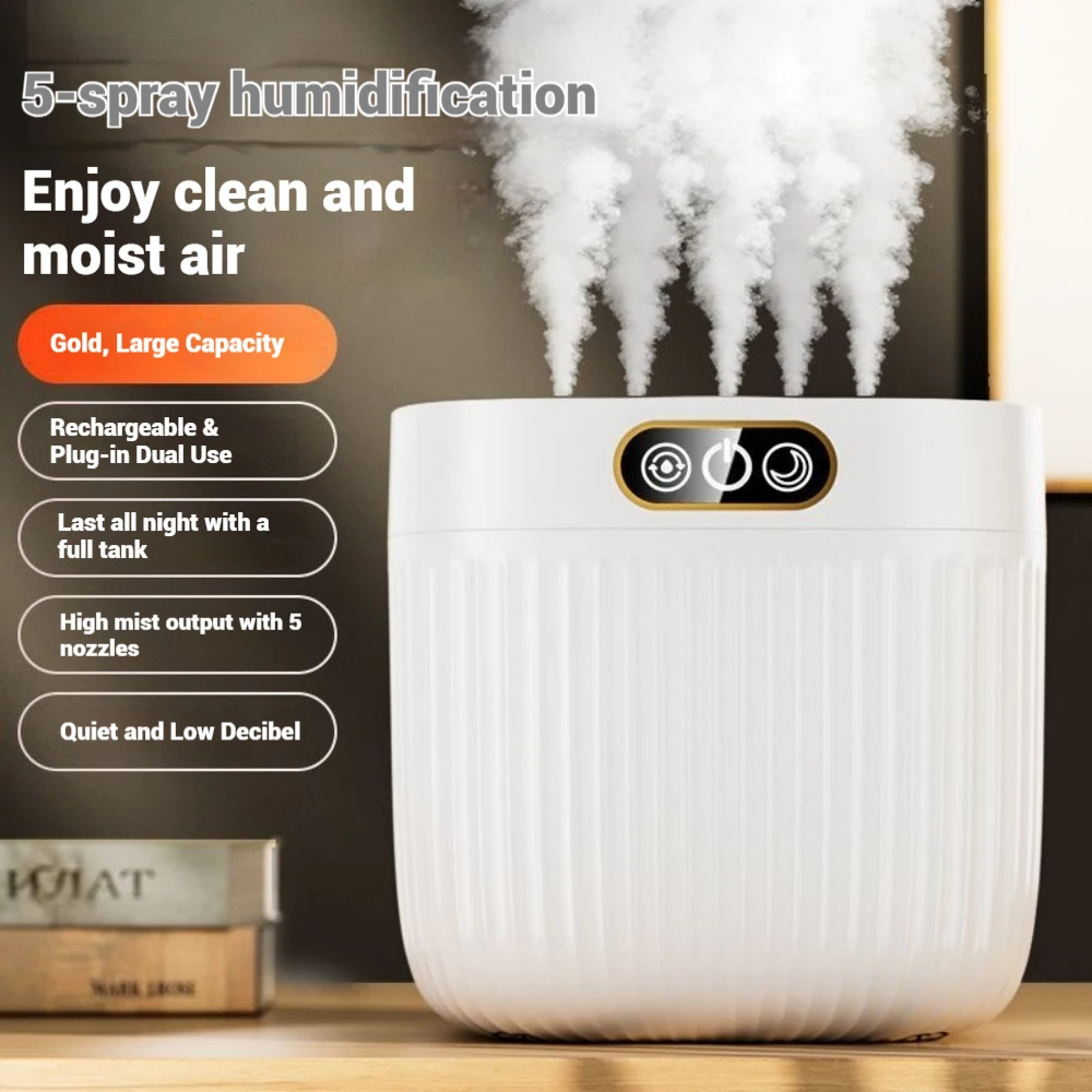 5-Nozzle USB Humidifier Large Capacity Quiet Bedroom Home Use Desktop Air Moisturizer for Office Dormitory 2L Tank Type-C