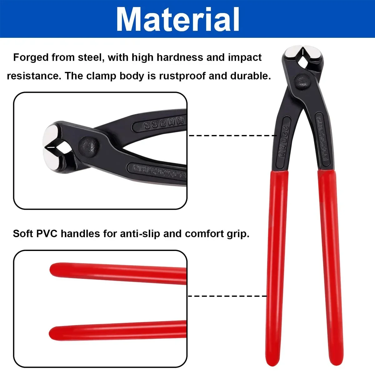 10 inch Ear Clamp Pliers Chrome Vanadium Steel Crimper Tool Nail Remover Pincer Crimper Tool for Pipe Hose Clamps