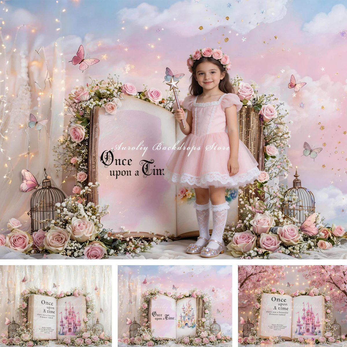 Pink Dreamy Fairy Tale Book Backdrops Child Baby Photo Props Adult Kids Decors Princess Castle Photography Studio Backgrounds
