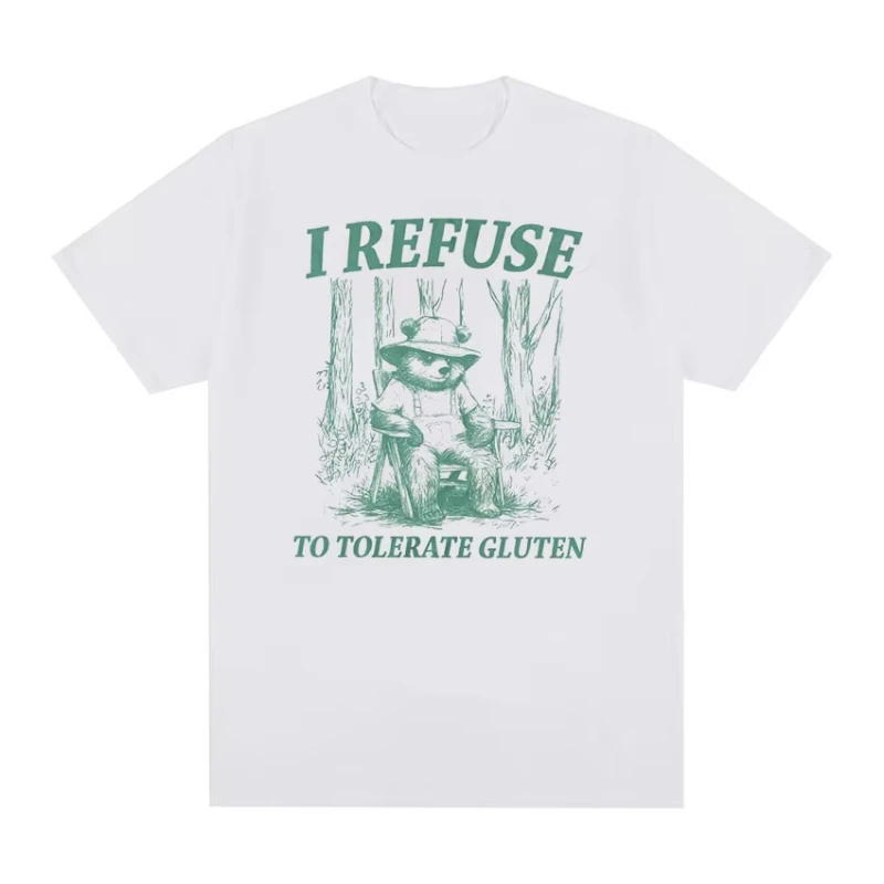 Funny I Refuse To Tolerate Gluten Meme Panda T Shirt Men Women Retro Aesthetic Fashion T-shirts Casual Cotton Oversized T-Shirt
