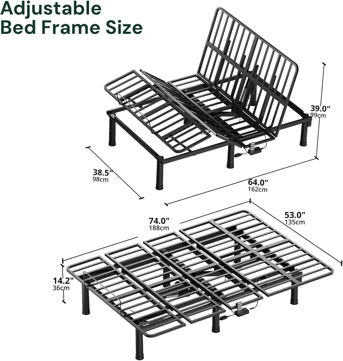 Sunsgrove Full Adjustable Bed Frame, Wired Remote Control, Independent Head And Foot Incline, Electric Bed Frame Base,