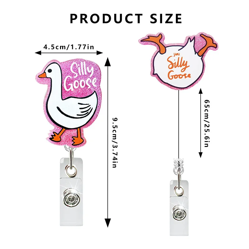 New Glitter Acrylic Silly Goose Badge Reel Retractable ID Badge Holder With 360 Rotating Alligator Clip Nurse Name Holder