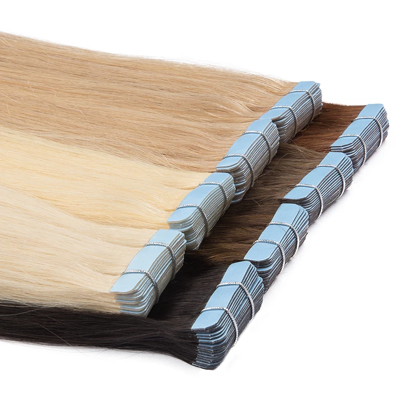 Fita reta em extensões de cabelo 100% real natural extensões de cabelo humano 20 pçs fita de trama de pele sem costura em fita adesiva cabelo