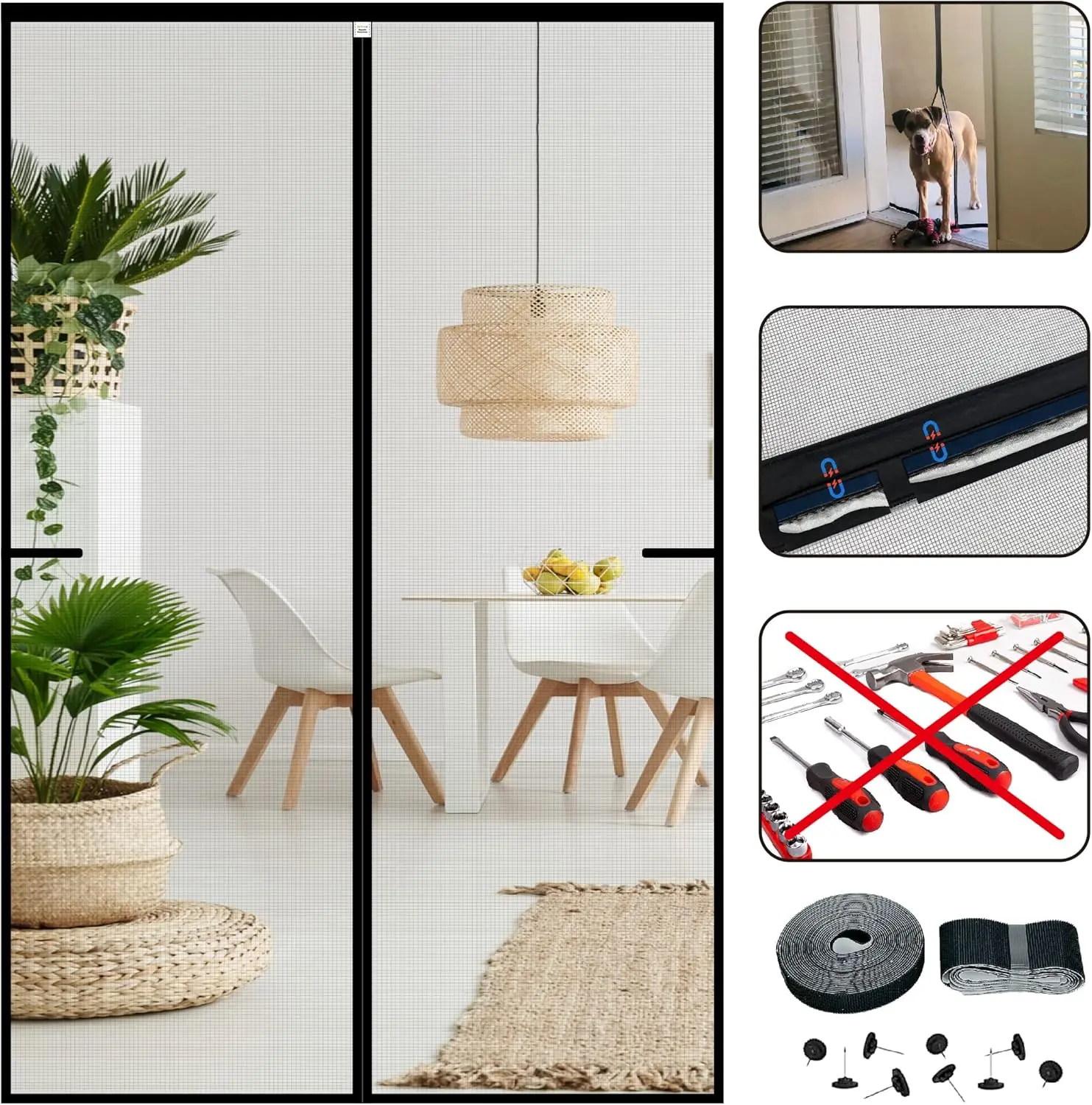 Magnetic Screen Door Mesh 32x82 inch, Self Closing Fiberglass Mosquito Net, Heavy Duty Bug Fly Curtain for Doorway, Keep Bugs