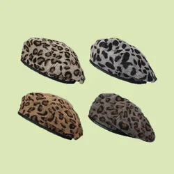 Elegant Leopard Print Berets Outdoor All Match for Women Girls Student Trendy Painter Hat Fashion Winter British Octagonal Cap