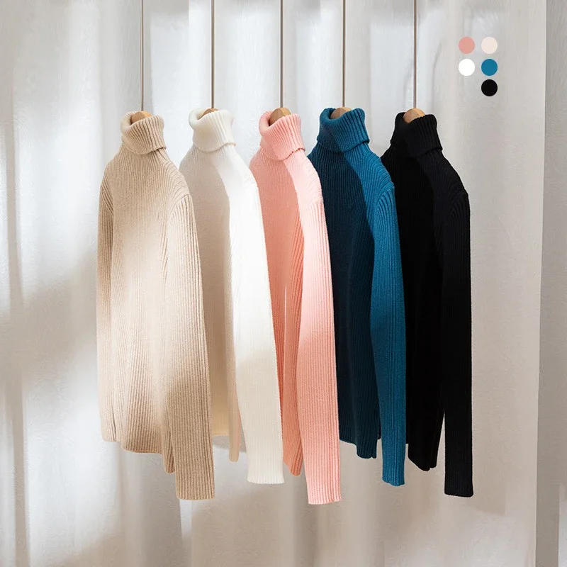 Teenage Children Turtleneck Sweater Autumn Winter Long Sleeve Casual Knitted Sweater for Girls Boys Kids Pullovers Tops Clothes