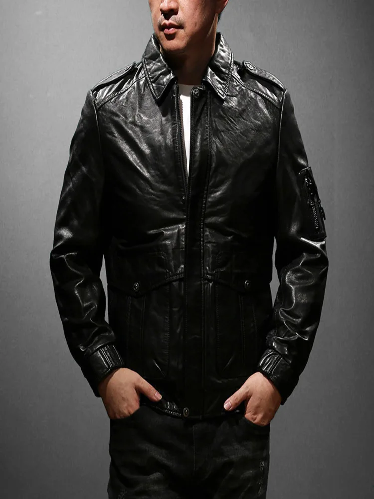 

YL555 European US Size High Quality Super Warm Genuine Sheep Leather Coat Mens Big Biker Jacket