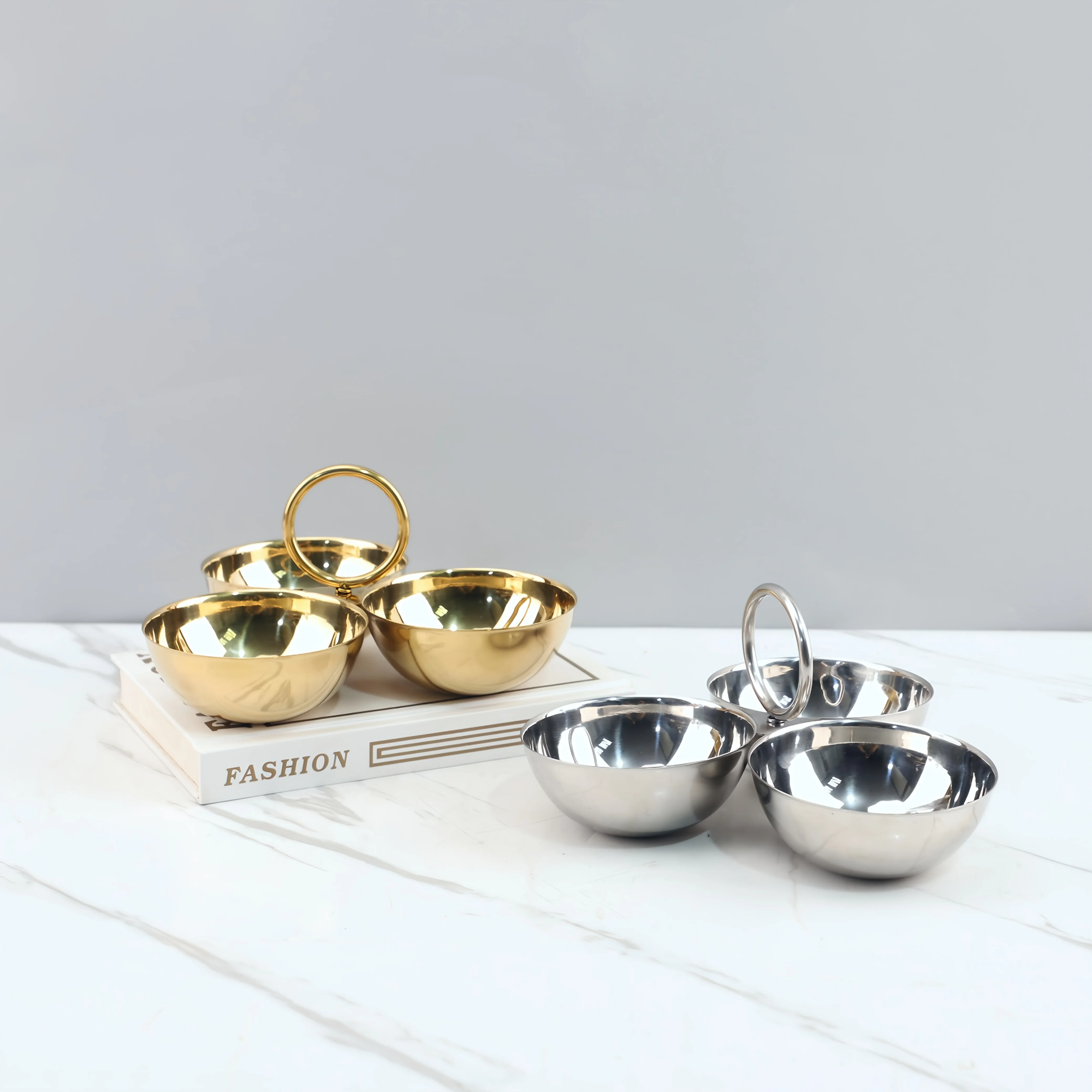 3 Compartment Stainless Steel Serving Bowls Mirror Polished Divided Snack Food Plates  Party Home Kitchen Dining Food Containers
