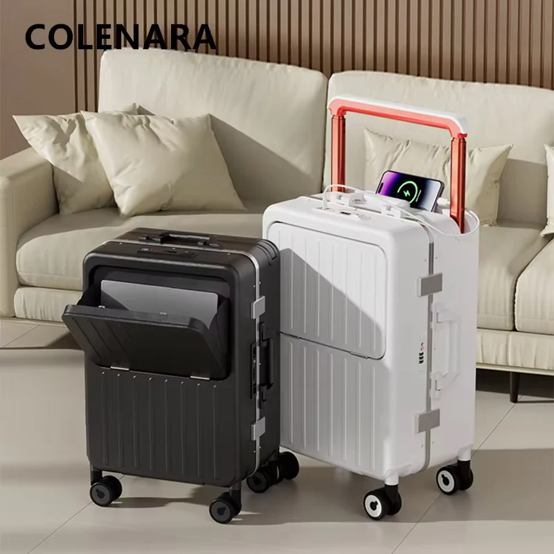 COLENARA Luggage New Front Opening Boarding Case Aluminum Frame Trolley Case 20