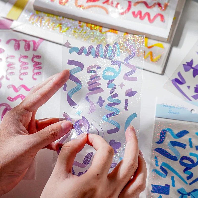 1pcs Kawaii Ribbon Laser Sticker PVC Scrapbooking Decorative Sticker Korean DIY Diary Album Stick Cute Stationery Gift